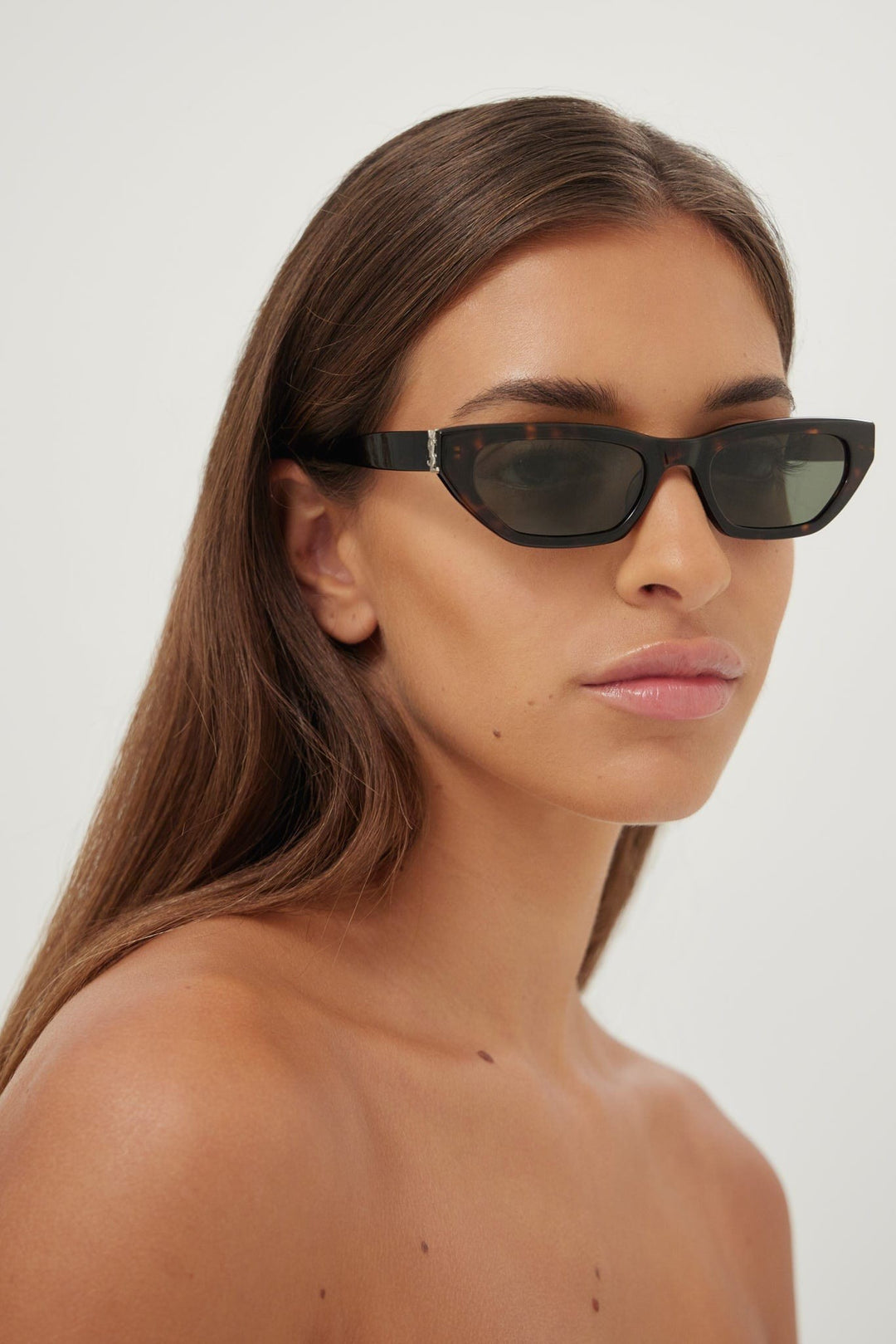 Saint Laurent dark havana micro shade featuring YSL logo