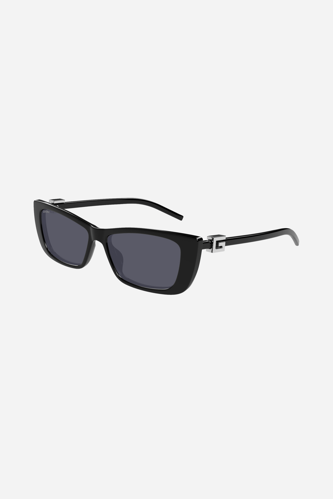 Gafas de sol Gucci de ojo de gato negras con logotipo liso plateado